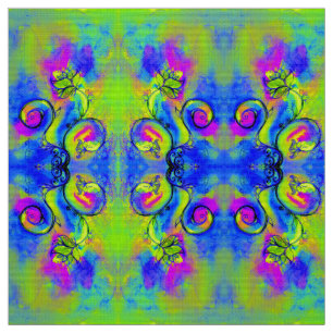 WHIMSICAL FLOWERS pink yellow green blue Fabric