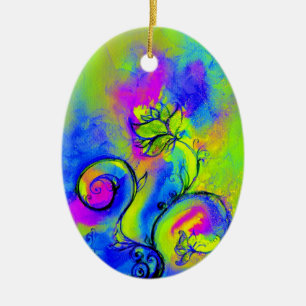 WHIMSICAL FLOWERS pink yellow purple blue Ceramic Tree Decoration