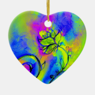 WHIMSICAL FLOWERS pink yellow purple,blue Ceramic Tree Decoration