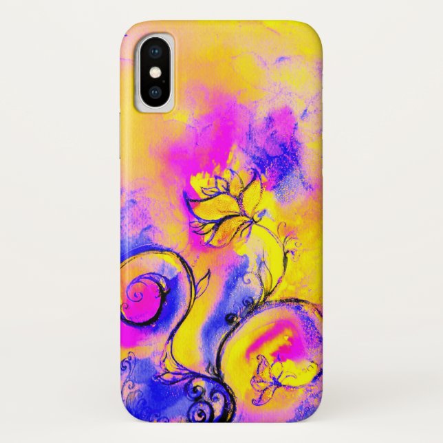 WHIMSICAL FLOWERS,Pink Yellow Purple Floral Swirls Case-Mate iPhone Case (Back)