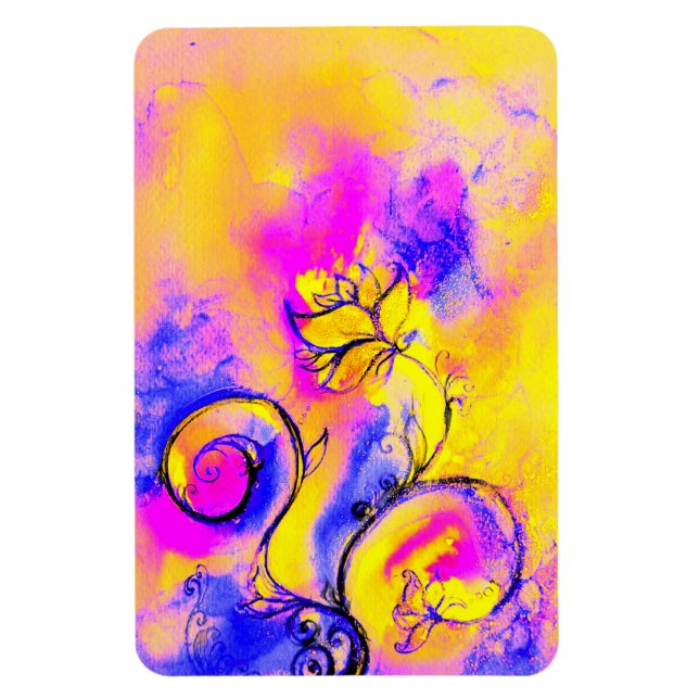 WHIMSICAL FLOWERS  pink yellow purple Magnet (Vertical)