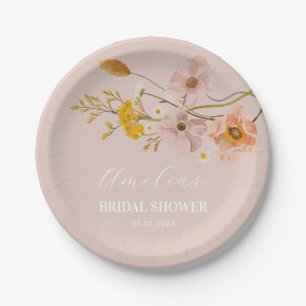 Whimsical Flowers Plate, Pink Bohemian Paper Plate