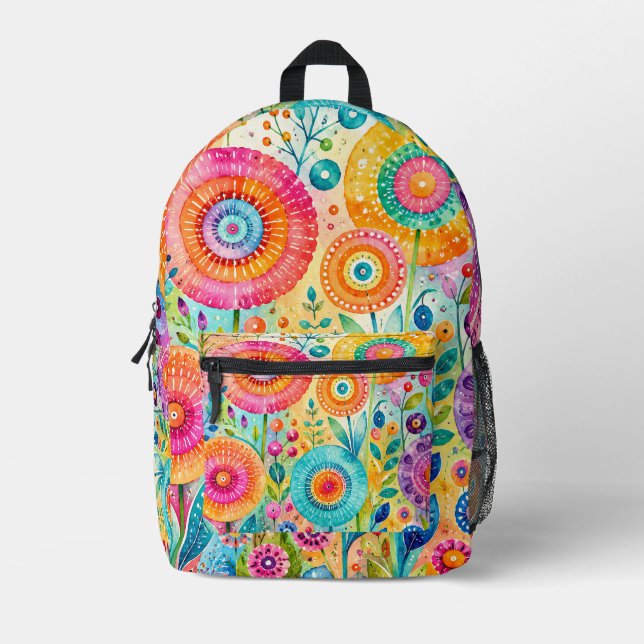 Whimsical Flowers Printed Backpack (Front)