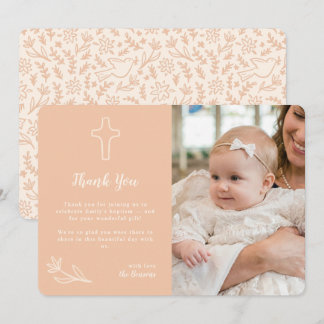 Whimsical Flowers Round Thank You Card Peach