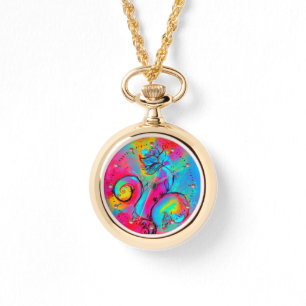 WHIMSICAL FLOWERS teal blue pink yellow Watch