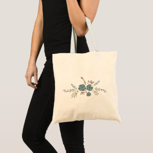 Whimsical Flowers Teal Pink Gray Flowing Floral Tote Bag