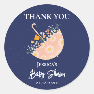 Whimsical Flowers Umbrella Baby Shower Thank You Classic Round Sticker