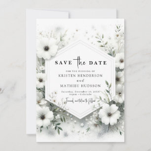 Whimsical Flowers White Floral Wedding Save The Date