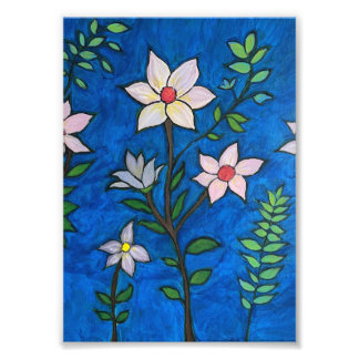 Whimsical Flowers with Blue Background  Photo Print