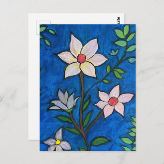 Whimsical Flowers with Blue Background  Postcard
