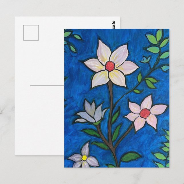 Whimsical Flowers with Blue Background  Postcard (Front/Back)