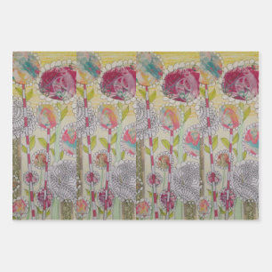 Whimsical Flowers Wrapping Paper Sheet