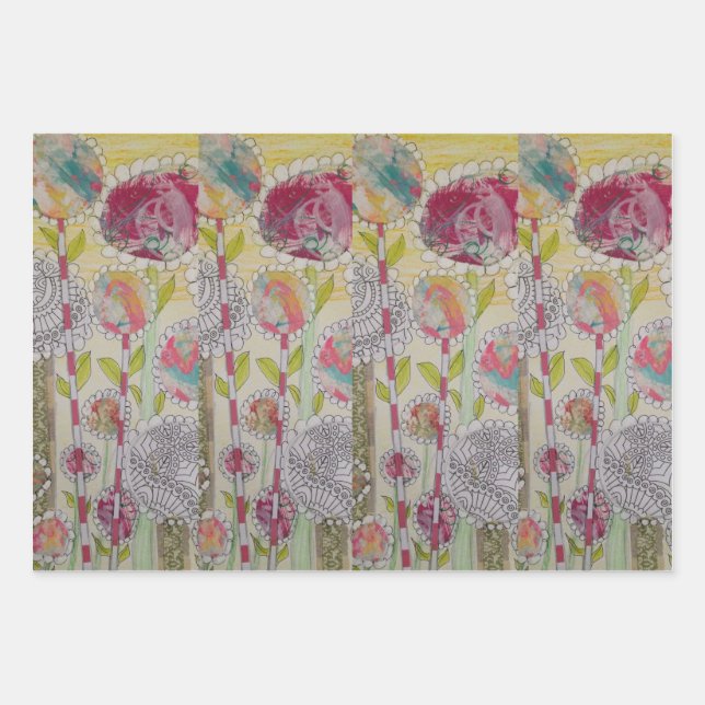 Whimsical Flowers Wrapping Paper Sheet (Front)