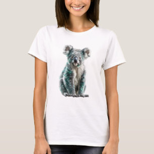Whimsical Fluffy Koala Illustration with Teal Fur T-Shirt