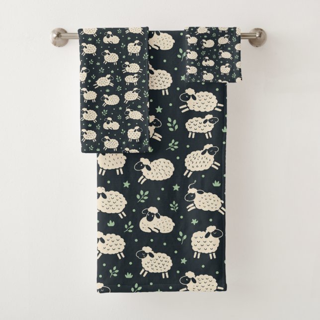 Whimsical Fluffy Sheep Pattern Bath Towel Set (Insitu)