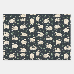 Whimsical Fluffy Sheep Pattern Wrapping Paper Sheet