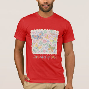 Whimsical Flutter: Pastel Block Print Butterflies T-Shirt