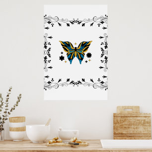 Whimsical Fluttering – Black and Blue Butterfly Poster