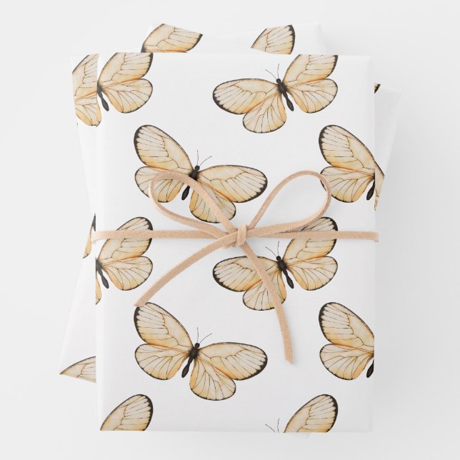 Whimsical Fluttering Butterflies Pattern Wrapping Paper Sheet (In situ)