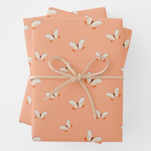 Whimsical Fluttering Butterflies Pattern Wrapping Paper Sheet (In situ)