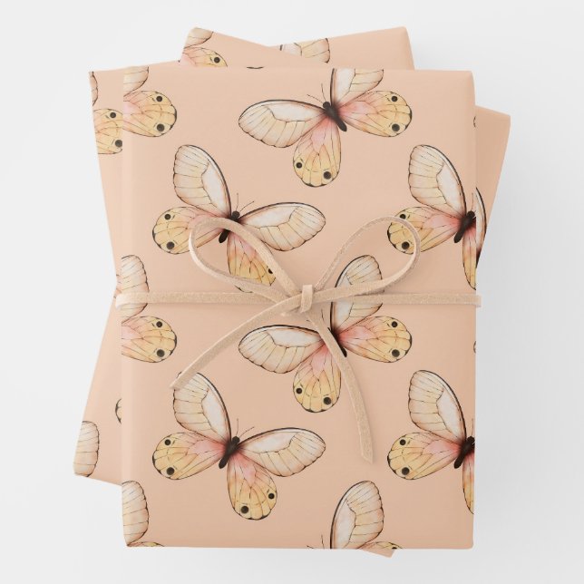 Whimsical Fluttering Butterflies Pattern Wrapping Paper Sheet (In situ)