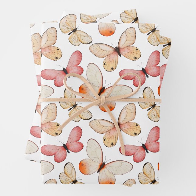 Whimsical Fluttering Butterflies Pattern Wrapping Paper Sheet (In situ)