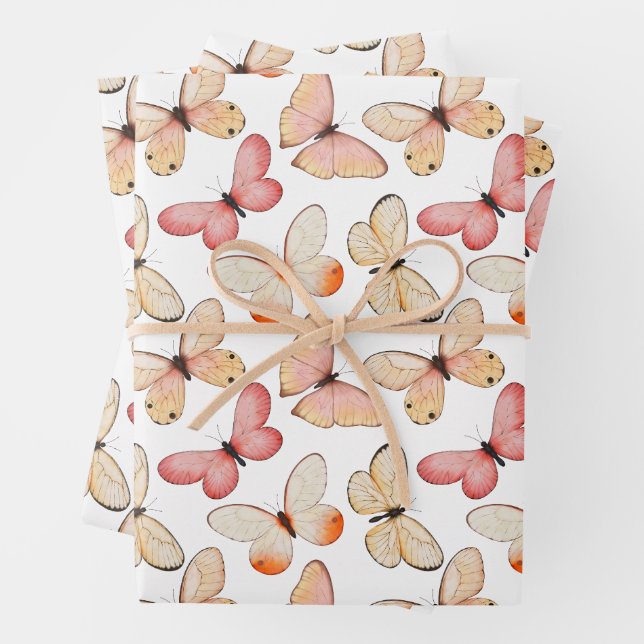 Whimsical Fluttering Butterflies Pattern Wrapping Paper Sheet (In situ)