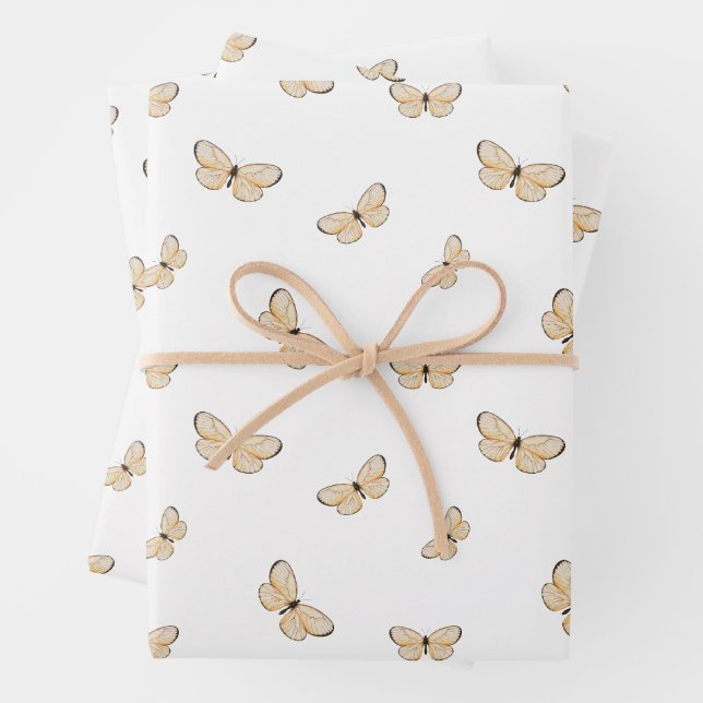 Whimsical Fluttering Butterflies Pattern Wrapping Paper Sheet (In situ)