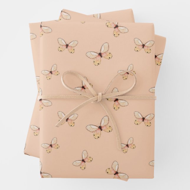 Whimsical Fluttering Butterflies Pattern Wrapping Paper Sheet (In situ)