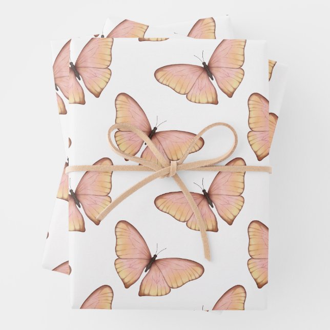 Whimsical Fluttering Butterflies Pattern Wrapping Paper Sheet (In situ)