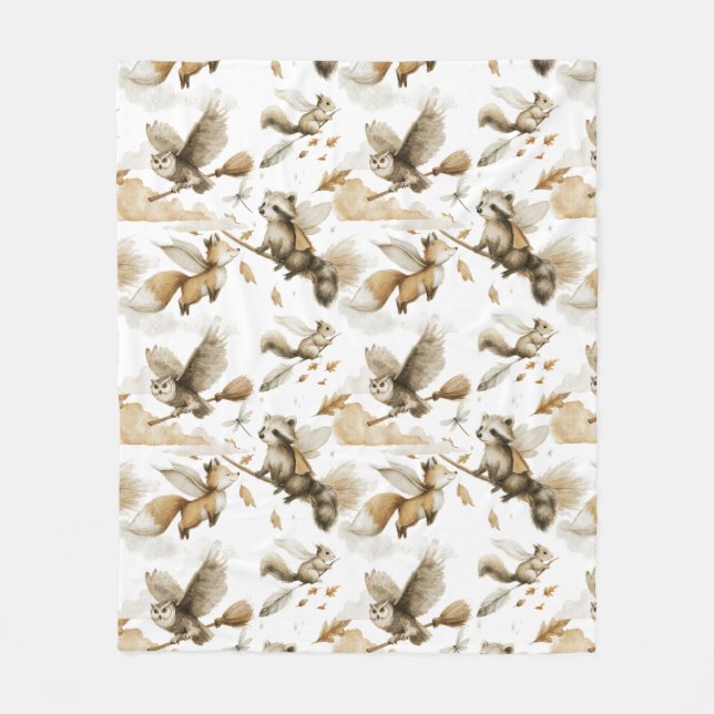 Whimsical Flying Animals Fleece Blanket (Front)