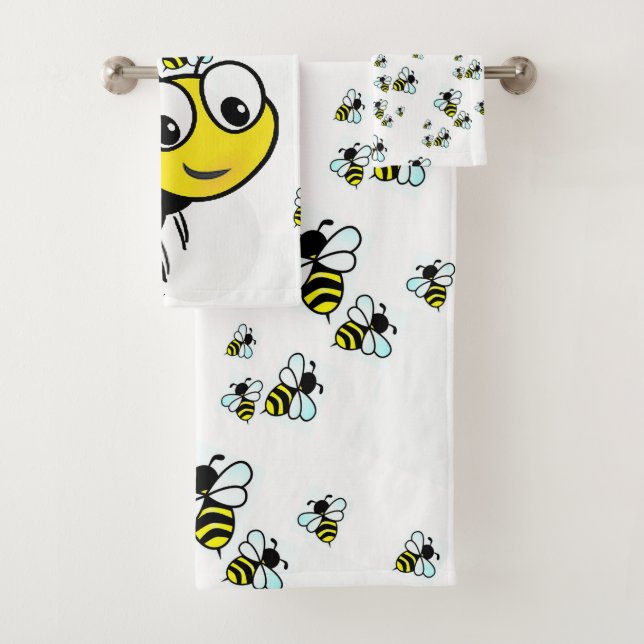 Whimsical Flying  Bumble Bees Bathroom Towel Set (Insitu)