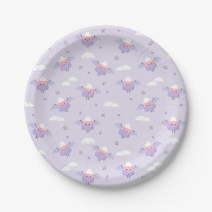 Whimsical Flying Candy Corn Bats on Lavender Paper Plate
