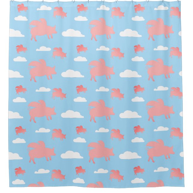 Whimsical Flying Pigs Shower Curtain (Front)