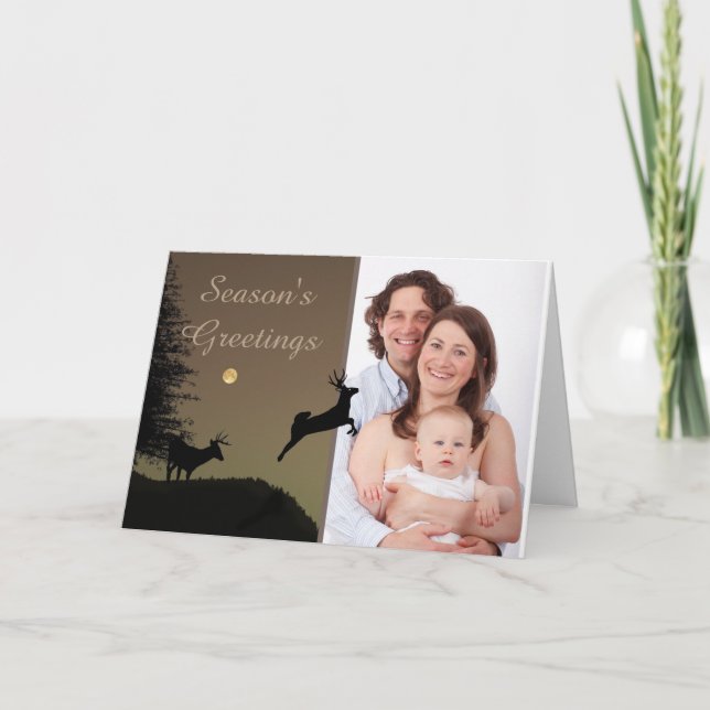 Whimsical Flying Reindeer Silhouette Custom Photo Holiday Card (Front)