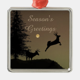 Whimsical Flying Reindeer Silhouette Metal Tree Decoration