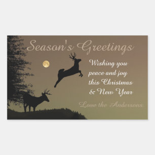 Whimsical Flying Reindeer Silhouette Personalised Rectangular Sticker