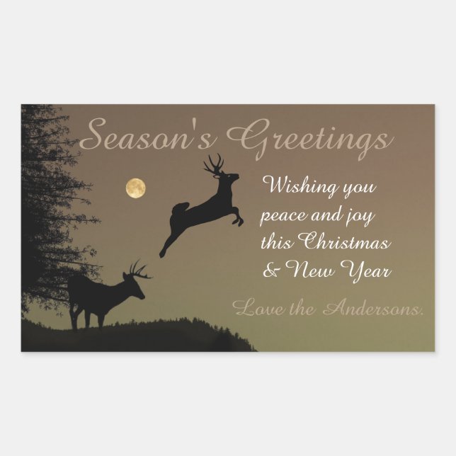Whimsical Flying Reindeer Silhouette Personalised Rectangular Sticker (Front)