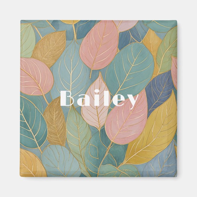 Whimsical Foliage: Pastel Leaves Magnet (Front)