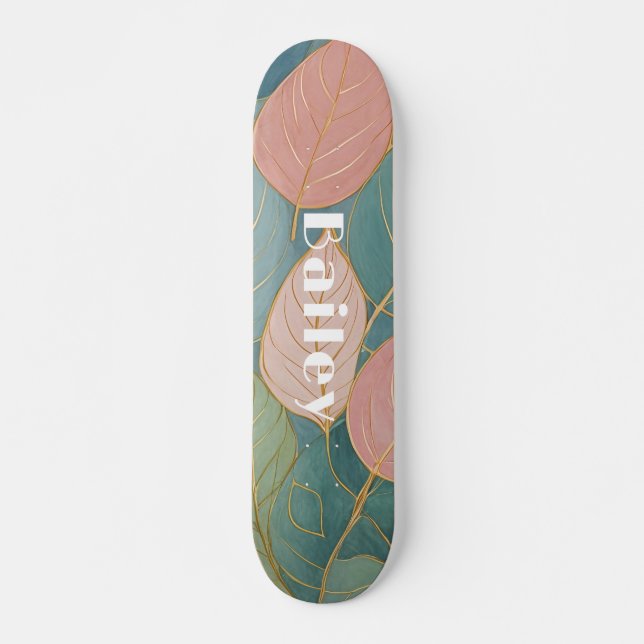 Whimsical Foliage: Pastel Leaves Skateboard (Front)