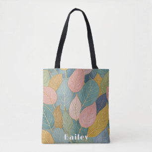 Whimsical Foliage: Pastel Leaves Tote Bag