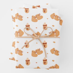 Whimsical Folk Art Baby Booties & Bottle Seamless Wrapping Paper Sheet