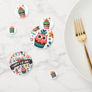 Whimsical Folk Art Birthday Owl Floral Confetti