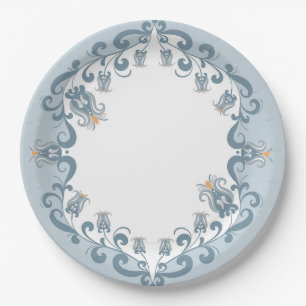 Whimsical Folk Art Blue   Baby Shower Paper Plate