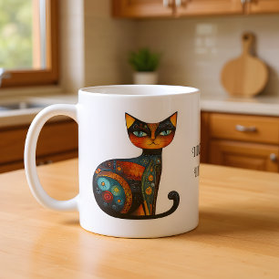 Whimsical Folk Art Cat: I Don't Shed. I Decorate. Coffee Mug