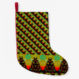 Whimsical Folk Art Christmas Tree Fun Small Christmas Stocking