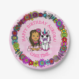 Whimsical Folk Art Fairy with Unicorn &  Butterfly Paper Plate