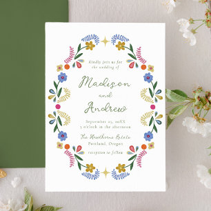 Whimsical Folk Art Floral Wedding Invitation