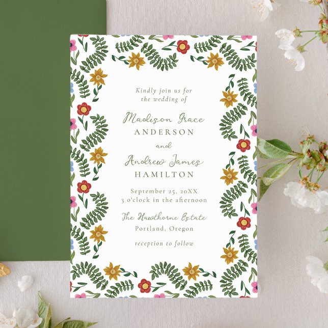 Whimsical Folk Art Floral Wedding Invitation (Creator Uploaded)
