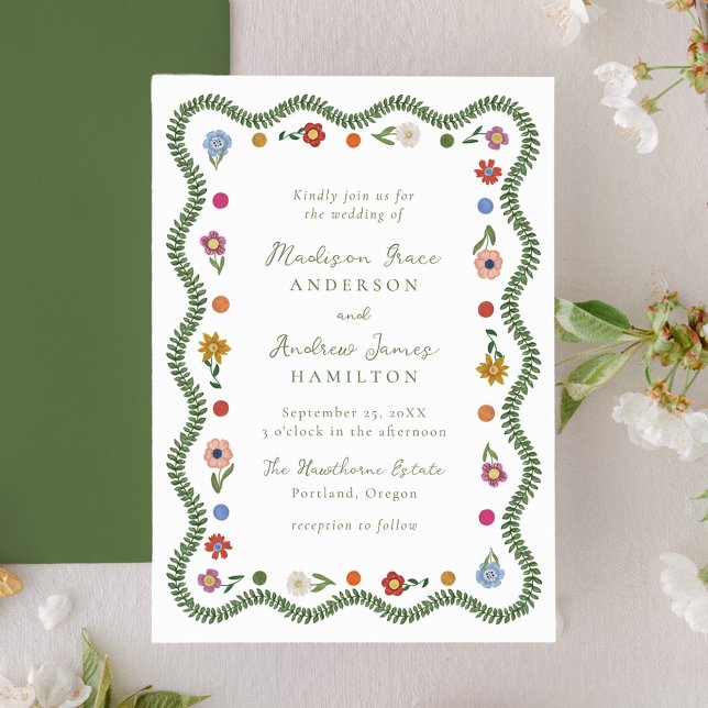 Whimsical Folk Art Floral Wedding Invitation (Creator Uploaded)